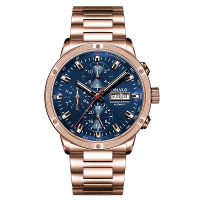 China Water Resistant Oblvlo High End Men Automatic Stainless Steel Strap Sapphire Year Month Weekly Calendar Luminous Mechanical Watches for sale