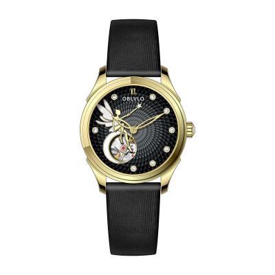 China Water Resistant Customized Logo Fashion New Style Skeleton Movement Leather Women Ladies Luxury Fully Automatic Mechanical Watches for sale