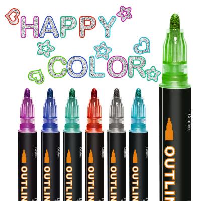 China Set High Quality High Quality Marker Metallic Marker Pens, 12 Colors Set Paint Two Lines Marker Pens For Gift Voucher, Box Customized Logo for sale