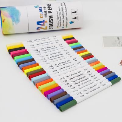 China New Next Line Double Headed Pen 24 Color Paint Marker Brush Pen Dual Tips Poster Paint Hook Pen for sale