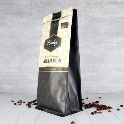 China Soft Packaging Customized Design Resealable Mylar Stand Up Pouch Coffee Bags Matte Black Coffee Bag Packaging Premium With Flat Bottom for sale