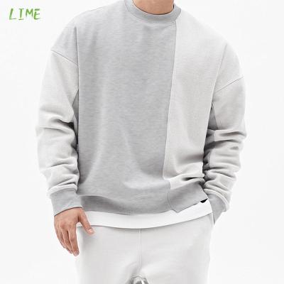 China Anti-wrinkle Mens Streetwear White French Terry Embroidered Plain Oversized Sweatshirts Patchwork Color Block Sweater Custom Crewneck for sale