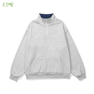 China Anti-Wrinkle Factory OEM Winter Sweater White Cotton Embroidered Fake Neck Plain Oversized Sweatshirt 1/4 Zipper Men's Custom Sweatshirts for sale