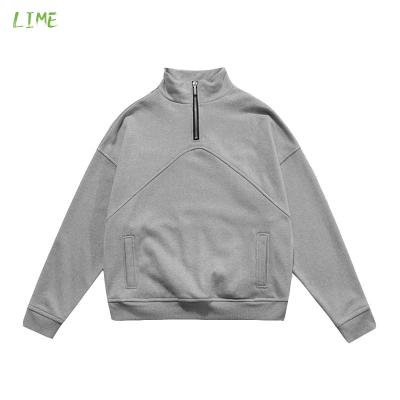 China Anti-Wrinkle Factory Streetwear Fitness Plain Neck Oversized Mens Fake Embroidery Golf Sweatshirt Quarter Zipper Pullover Custom for sale