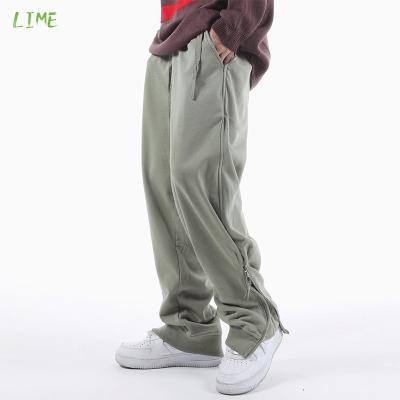 China Customized Logo Oversized Baggy French Terry Bottom Zipper Anti-pilling Joggers Fashion Streetwear Sweatpants Custom Pants Men for sale