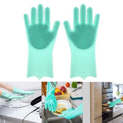 China Sustainable Silicone Dishwashing Gloves , Reusable Silicone Kitchen Cleaning Gloves With Brush for sale