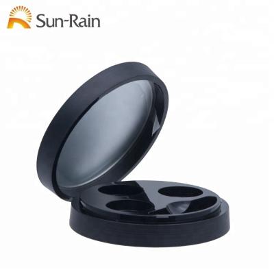 China Recycled Materials Logo ABS Plastic Round Shape Custom Black Eyeshadow 3 Eyeshadow Palette Case for sale