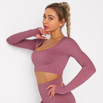 China Wholesale Breathable Fitness T-shirt Solid Color Square Collar Yoga Tops For Women for sale