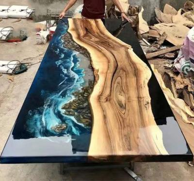 China Unique from one to another Home Furniture Factory Direct Solid Walnut Wood Restaurant Kitchen River Epoxy Resin Slab Dining Table for sale