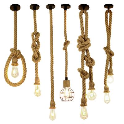 China Farm Zhongshan Vintage Hemp CB Rope Chandelier E27 LED Retro Pendant Light Attic Lamp Industrial Hanging Creative Lighting Fixture for sale