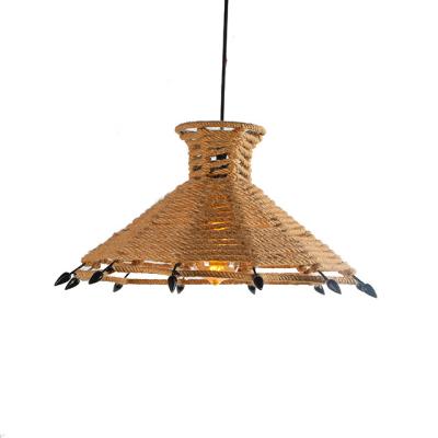 China Zhongshan E27 Rope Led Straw Hat Rattan Lamp Shade Modern Woven Pendant Light Fixtures for sale