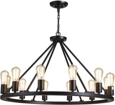 China Industrial Antique Painted Metal Chandelier Lighting with 12 Lights, Rustic Vintage Farmhouse Pendant Lighting in Industrial Country Style for sale