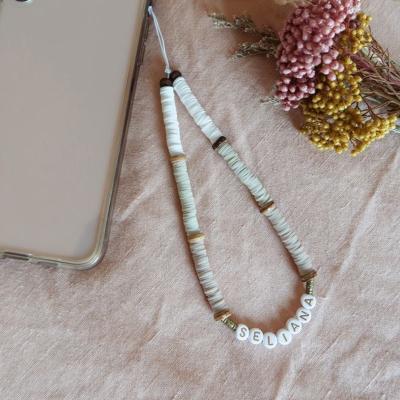 China Gift Eco-Friendly Creative Custom Color Key Chain Cell Phone Soft Ceramic Letters Beaded Fashion Personality Essential Jewelry for sale