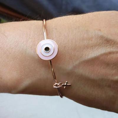 China Rose Gold Copper Nickel-free Lead-free Alloy Gold-color Bracelet Demon Eye Open Cross Embellished Arm Bracelet Jewelry for sale