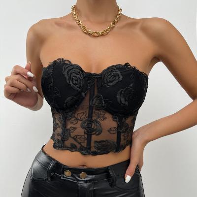 China 2021 QUICK DRY Hot Selling Customize Black Lace Jacquard Yard Women Corset Women Mesh Corset Lingerie Top Lady Four Seasons for sale