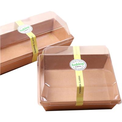 China Custom Disposable Paper Food Packaging Packaging Box Hot Dog Sandwich Burger Sandwich Factory Disposable Cake Box With Plastic Lid for sale