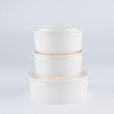 China Microwave Biodegradable Custom Disposable Food Wrapping Hot Soup Containers Round White Kraft Paper Bowls Cup With Lids for sale