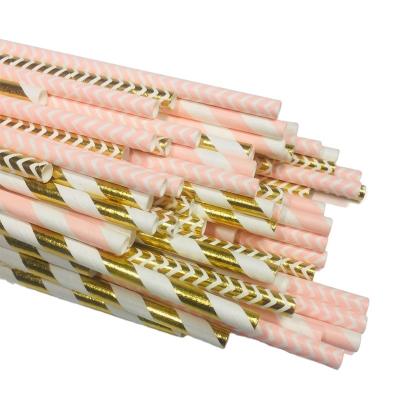 China Disposable Custom Biodegradable Assorted And Gold Striped Multi Colored Paper Straws for sale