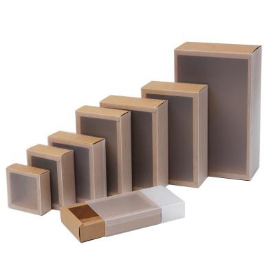 China Custom Luxury Brown Socks Packaging Paper Eco-Friendly Biodegradable Foldable Drawer Gift Box Sliding Packaging Box With Plastic Sleeve for sale