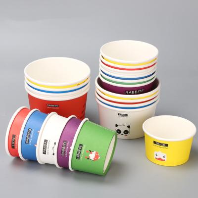 China Disposable Custom 100% Biodegradable Paper Ice Cream Cups With Lid Spoon Eco Friendly Disposable for sale