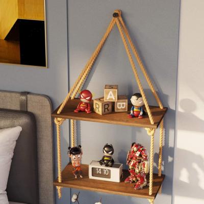 China CLASSIC Wall Mounted Wooden Rope Dish Shelf Kitchen Cabinet Adjustable Storage Shelf Wall Organizer Decorate for sale