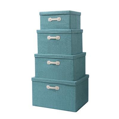 China Sustainable Universal Folding Storage Box Cotton Linen Quilt Clothes Storage Box with Handles and Removable Lid for sale