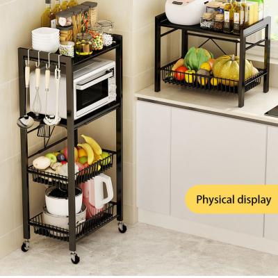 China Factory direct multi-layer rack stocked household pulley kitchen storage cart kitchen cart storage rack with wheels for sale