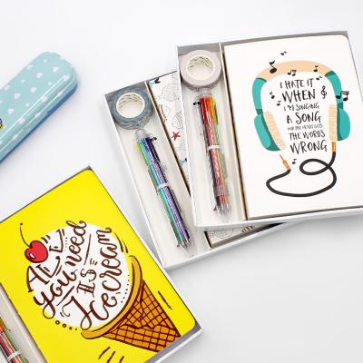 China Wholesale Printed Kawaii Notebook Gift Set Customizable Journal Notebook with Pen, Washi Tape for School for sale