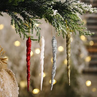 China 5Pcs 13CM Simulation Ice Plastic Fake Tree Ice Tree Winter New Year Party Prop Hanging Christmas Tree Decoration for sale