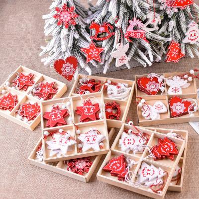 China 12PCs 5cm Wooden Christmas Ornaments Kids Wooden Toys For Chirstmas Tree Pendants Christmas Hanging Decoration For Home Party New Year for sale