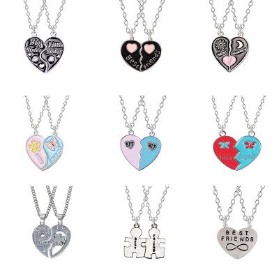 China TRENDY 2 Pieces/Set Chunky Best Friend Enamel Necklace Heart Shape Friendship Magnet Couples Girls Pendant Necklace For Gift for sale