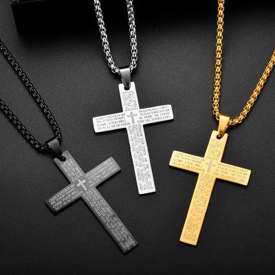 China TRENDY Inverted Shiny Stainless Steel Cross Pendant Necklace For Women Men Gold Silver Black Long Chain Hip Hop Necklace Punk Jewelry for sale