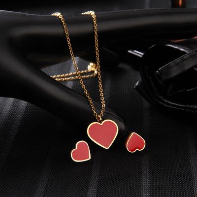 China Trendy Titanium Steel Heart Necklace Set Painting Heart Korean Fashion Women Jewelry Love Oil Jewelry Wholesale for sale