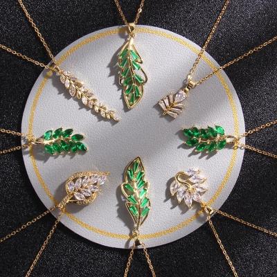 China FASHIONABLE Style Charm INS Pendant Necklace Gold Plated Stainless Steel Titanium Delicate Zircon Tree Leaf Women Girls Choker Necklaces for sale