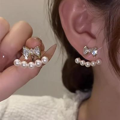 China 2022 New 925 Fashion Zircon Needle Pearl Earring Bow Heart Butterfly Silver Tiny Cute Copper Ear Stud Fashion Luxury Piercing Earrings for sale