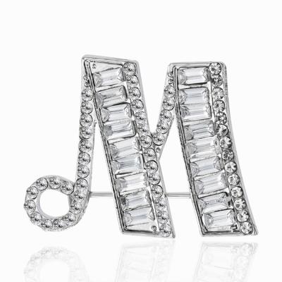 China Exquisite Crystal Silver 26 Rhinestone Lady Wedding Men Coat Alloy Charm Letter Initials Brooch Pins Jewelry For Women for sale