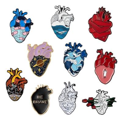 China Unique Creative Styles Alloy 10 Enamel Anatomical Starry Sea Wave Heart Badge Brooches For Women for sale