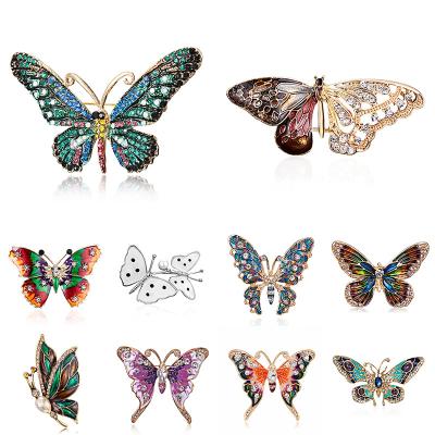 China Engagement Fashion Charm Party Accessories Female Rhinestone Blue Butterfly Insect Brooches Pins Jewelry For Women for sale