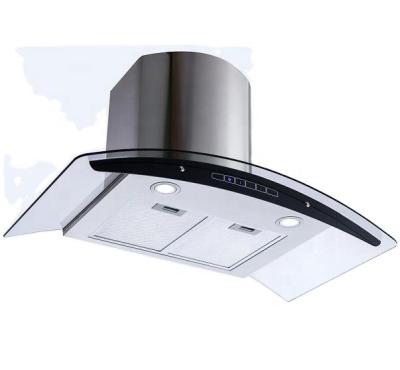 China Length Adjustable Wall Mounted andfull Slim Auto Kitchen Hood Curved Glass Chimney Hood Fan for sale