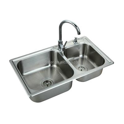 China Without Faucet 304 Stainless Steel Kitchen Sink With Double Bowls for sale