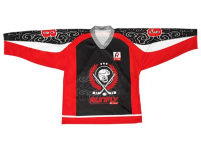 China Shirts & Tops supports runfly team to customize OEM a customized sublimation hockey jersey for sale