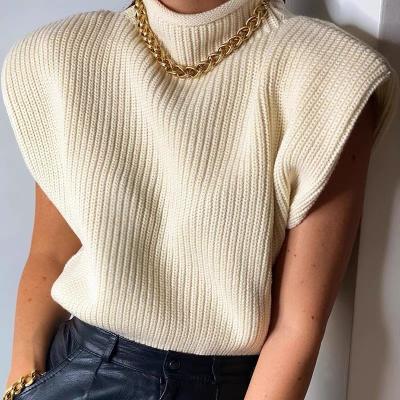 China Turtle QUICK DRY Fashionable Sleeveless White Neck Epaulet Warm Knitted Sweater for sale