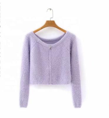 China 2021 QUICK DRY Women's Solid Color Long Sleeve O-neck Winter Short Zipper Cardigan Sweater for sale