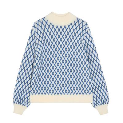 China The top of the new QUICK DRY Winter Stand Collar Plaid Sweater Casual Women Sweater for sale