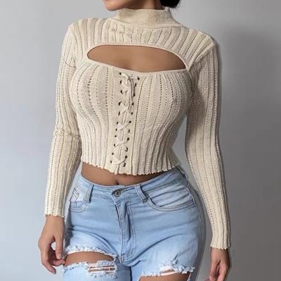 China QUICK DRY Solid Color High Neck Long Sleeve Half Top Short Sweater Cavity for sale