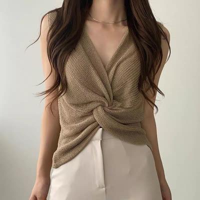 China QUICK DRY slim V-neck twisted waist sweater sleeveless top for sale