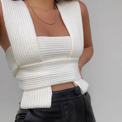 China QUICK DRY pure color knitted vest women's new fashion sense design thin strap sleeveless top for sale