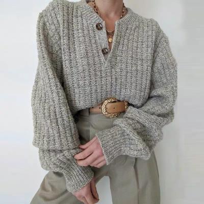 China QUICK DRY Retro American Gray Half Open Neck Sweater Loose Pullover for sale