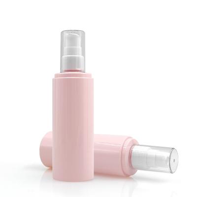 China Cosmetic round pink pet packaging facial lotion bottles face cream cosmetic serum pump bottle for sale