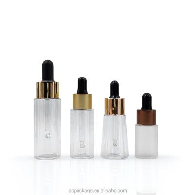 China Cosmetic Customize golden dropper PET bottle transparent serum 1oz 2oz plastic 100ml oil dropper bottles for sale